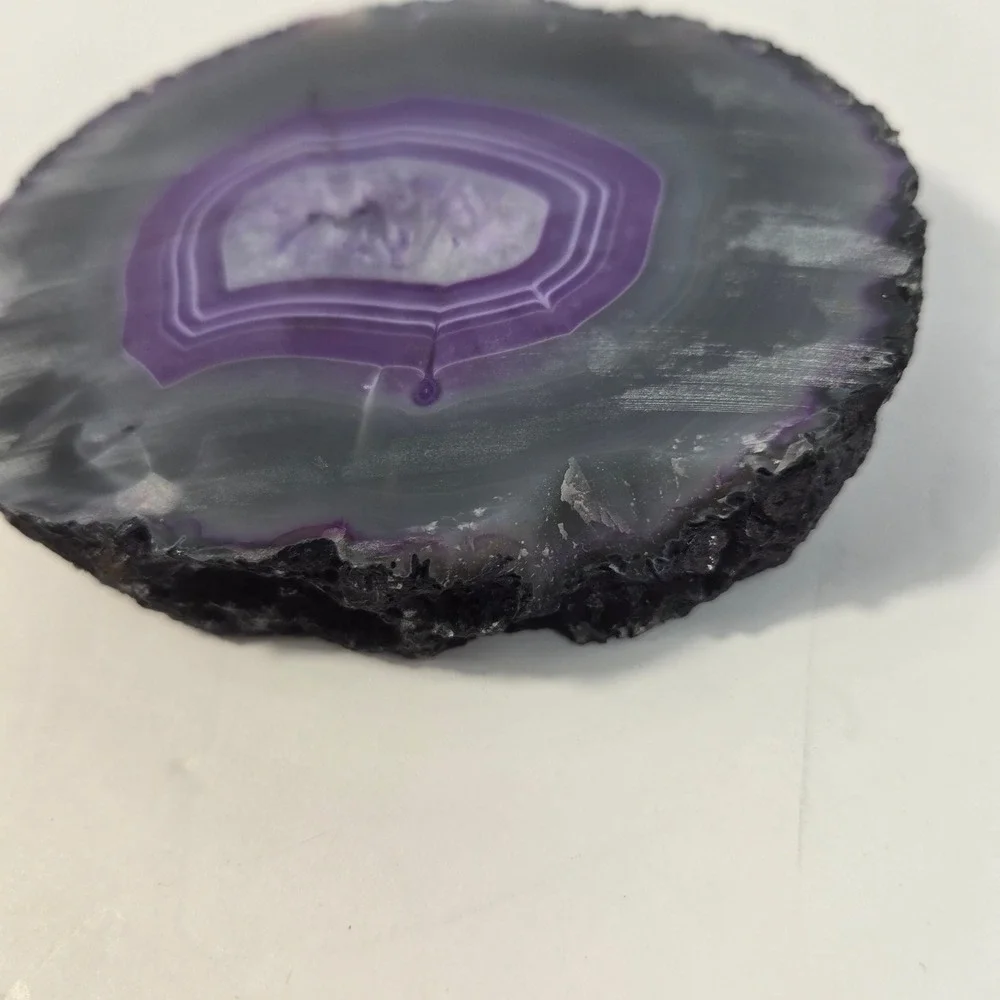 Purple Agate Slice Geode Polished Crystal Specimen Grey Banded Stone Decor